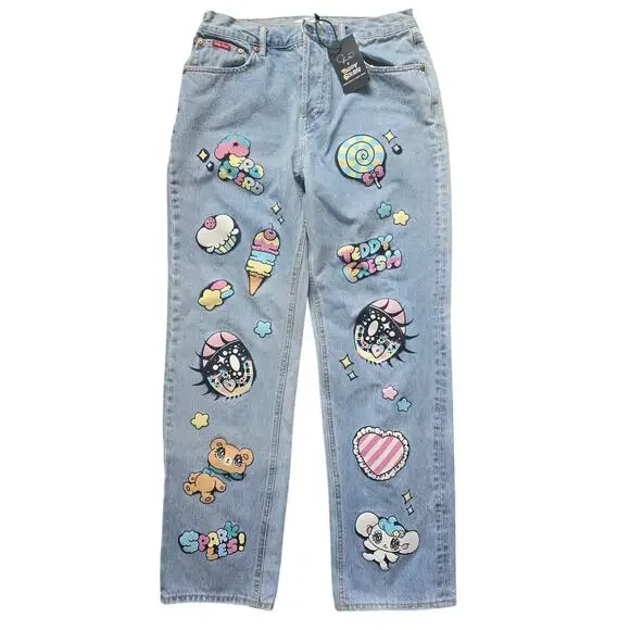 *NWT Teddy Fresh x Yurie Sekiya Womens Jeans Size 30 High Rise Straight Kawaii - Picture 1 of 9